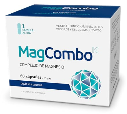 MagCombo - Magnesio puro concentrado, fórmula de aceite especial para máxima absorción, enriquecido con vitaminas В2, В6, В12 y С, solo 1 cápsula diaria. 60 capsulas