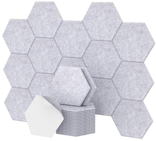 36 Pack Hexagon Acoustic Panels Self-adhesive, TONOR 12x10x0.4 High Density Sound Proofing Panels for Walls, Sound Deadening Insulation Treatment Sound Absorbing for Studio, Office, Fight Gray