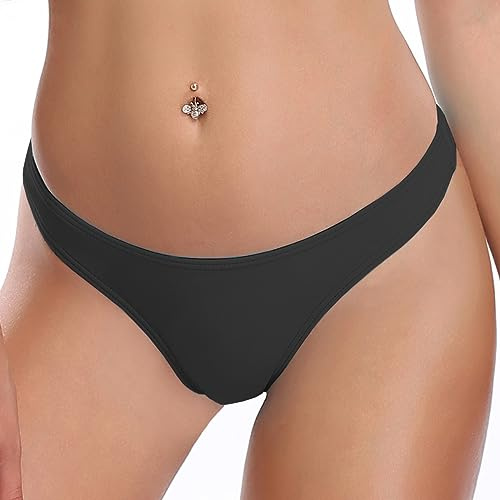 Joweechy Womens Brazilian Bikini Bottoms Solid Color Swim Briefs Swimwear Thong Bottom M,Black
