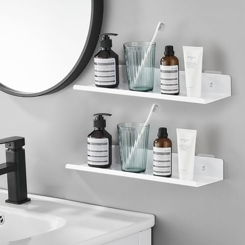 Weiße Wandregale Ohne Bohren, 2er Set Schweberegal Metall Weiß, Tiefe 10 cm x Breite 30 cm, für Küche Bad Büro Wohnzimmer