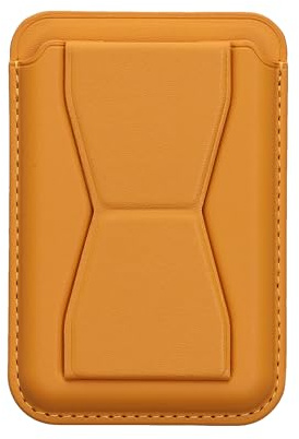 kwmobile Stick On Card Holder for Smartphones - 3 in 1 Wallet for Back of Phone with Card Holder, Stand, Grip - Yellow