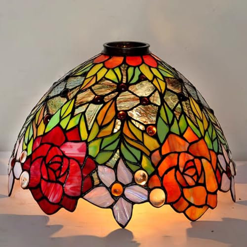 BOTOWI Tiffany Rose Tulip Stained Glass Lampshade, 14x7 Inch, 1-5/8-Inch Fitter Opening, for Table Lamp, Floor Lamp, Chandeliers, Wall Lamp, Ceiling Light, Pendant Light