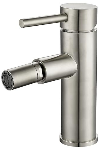 VALAZ Robinet Bidet | Robinet Salle Bain, Mélangeur Eau Froide et Chaude, Pas de Fuites, Installation Facile et Rapide | Laiton, Inoxydable, Élégant, Rond, Acier Brossé, Série Palancia