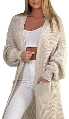 Mississhop 384 Longstrickjacke extra Lange Strickjacke Cardigan Jacke Beige