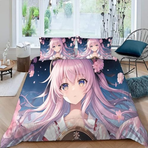 DILANI Parure de lit 140x200 Enfant Japon Anime Doux Microfibre Literie avec Fermeture Éclair et 2 Taies d'oreiller Manga Fille 3D Housse De Couette 1 Personne pour Garçon Fille Adulte