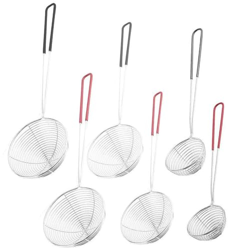 Goldyida Lot de 6 Écumoire à Mailles Fines avec Poignée Longue Petit Passoire pour Thé au Lait Perlé Passoire à Fondue Passoire Fondue Chinoise pour Soupe Diamètre 6.5cm/8cm/10cm Noir Rouge