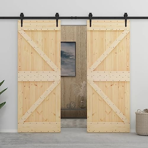 Schiebetür mit Beschlag 100x210 cm Kiefer Massivholz Schiebetürsystem Schiebetürbeschlag Holztür Holzschiebetür Tür Laufschiene