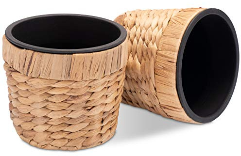 Decorasian 2er Set Blumentopf rund geflochten aus Seegras mit Kunststoffeinsatz zum bepflanzen - Pflanztopf - 2 Stück 16cm