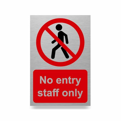 Viro Display No Entry Staff Only Slimline Aluminium Sign - 100 x 150mm - Durable Rigid Aluminium - Self-Adhesive Tape