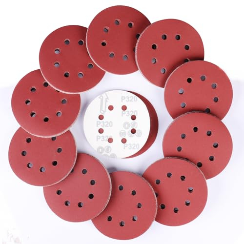 Sruhrak 100 Pcs Sanding Discs, 125mm Sanding Pads Set Hook and Loop 320 Grits Sandpaper for Random Orbital Sander