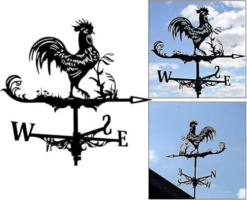 BTOIASYHF Wetterfahne Wetterfahne Edelstahl Windfahne Schwarz Mode Hahn Wetterfahne Bauernhaus Garten Terrasse Hof Dach Ornament Dekoration Wetterfahnen