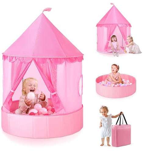 Hikiddy 3-in-1 Ball Pit & Play Tent for Toddlers: Large 40 Pink Kids Ball Pit and Princess Tent - Princess Castle Playhouse Tent for Girls Kids Babies - Foldable Portable Toys for Indoor & Outdoor