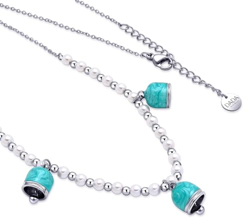 Dada Gioielli - Collier Perles de Cristal de Majorca avec Cloche Capri et Majorca - Cchaîne en Acier Inoxydable Argenté, Cadeau Porte-Bonheur Femme. (Turquoise)