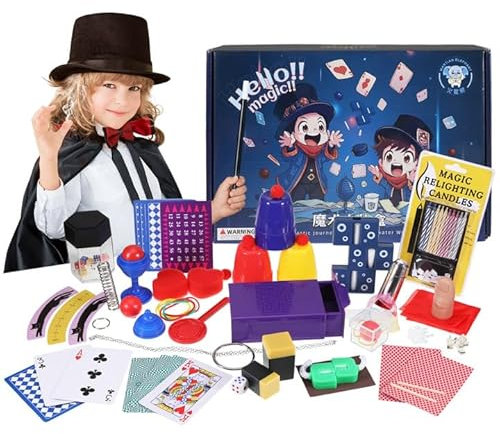 WUISOLQP Zauberkasten Kinder Zaubertricks Set für Kinder Neuheit Magie Requisiten Zauber Tricks Geburtstag Geschenk für Junge Mädchen Anfänger Zauberrequisiten Spielzeug ab 6 7 8 9 10 11 12 Jahren