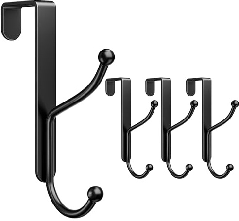 niffgaff Over Door Hook 4-Pack, Heavy Duty Door Hanger, Fits Interior Doors 1.4 Inches Thick, Organize Coats, Hats, Towels, and Bags for Entryways, Bathrooms, Bedrooms, and Kitchens, Black