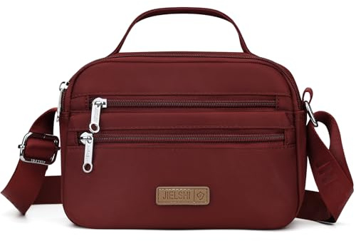 JANKS Sac bandoulière imperméable pour femme, sac à bandoulière pour femme, nylon, plusieurs compartiments, rouge