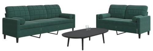 LAPOOH 2-TLG. Sofagarnitur mit Kissen und Nackenrollen Dunkelgrün Samt, Loungesofa, Sofas & Couches, Relaxsofa, Couch für Wohnzimmer - 3278413