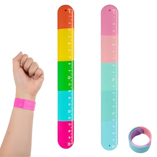 2 Stück Flexibles Lineal 20 cm, Silikon Schnapparmband Kinder mit Skala, Buntes Lineal-Armbänder für Erwachsene und Jugendliche Studenten