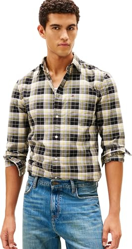 Tommy Hilfiger Män Oxford Heritage Rutig RF-skjorta MW0MW41678 L/S skjorta, svart, M, Svart (svart/ruta), M