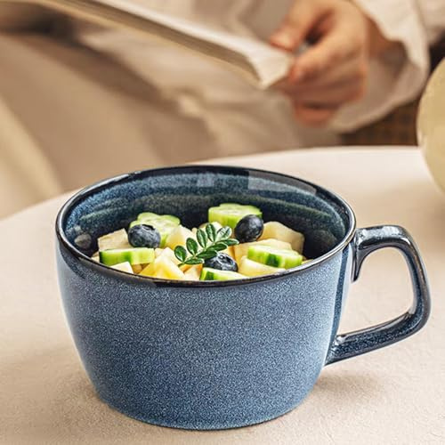 Yunlaishaocer 650ml Tazza da Caffè Grande con Manico, Tazza per Cereali, Tazza per Cappuccino, Ciotola in Porcellana, Adatta per Dessert al Latte,Adatta al Microonde(Sydney Blu)