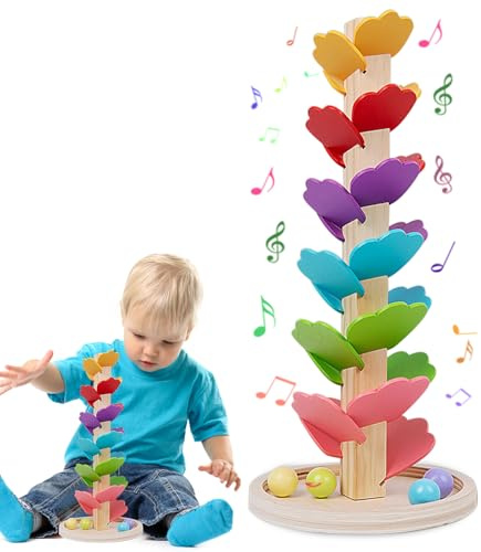 Klangbaum,Klangturm,Montessori Regenbogen Murmel Holzturm,Kugelbahn Baby,Regenbogen Murmel Holzturm,Kugelbahn ab 3 Jahr Motorikspiel für Kinder(groß)