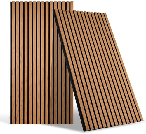 DOLLAR BOSS Wood Panels for Walls 120x60cm Sound Proofing Wooden Panels | 2 PCS Decorative 3D Wall Panels, Slat Wall Panelling, Upgraded Ultra-acoustic Wall Panels with Damping Mat, Oak
