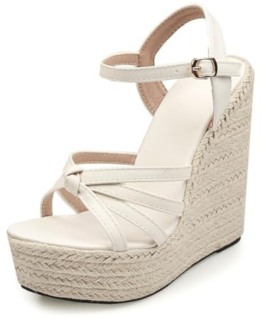 Hixingo Sandali Donna Estive con Zeppa, Scarpe Aperte con Plateau Tacco 15CM Donna Eleganti e Comode Sandali Ortopedici Leggere Antiscivolo Zeppa Alta per Trekking da Spiaggia (34,621 Bianco)