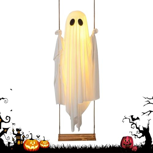 Gruseliger Geist - Beleuchtete Halloween-Dekoration, gruselige Rasen-Ornamente, Spukgarten-Dekoration, hängende Dekorationen, Partyzubehör, Gartenskulptur für Außenterrassen
