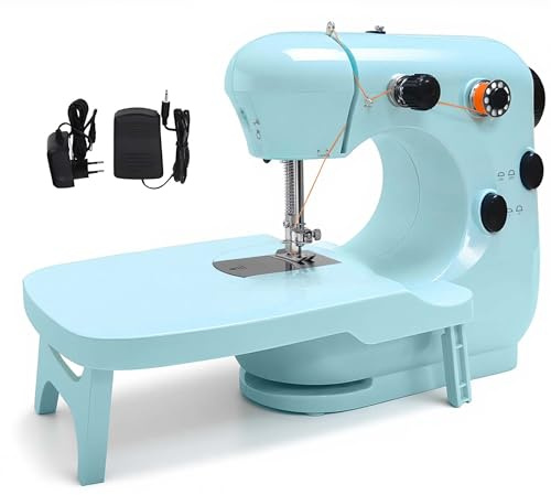 Nähmaschine kinder, Mini-Nähmaschinen, Dual-Speed-tragbare Nähmaschinen mit Ausziehtisch, leicht – einfach zu bedienen, bestes Geschenk für Frauen(Dunkelblau)