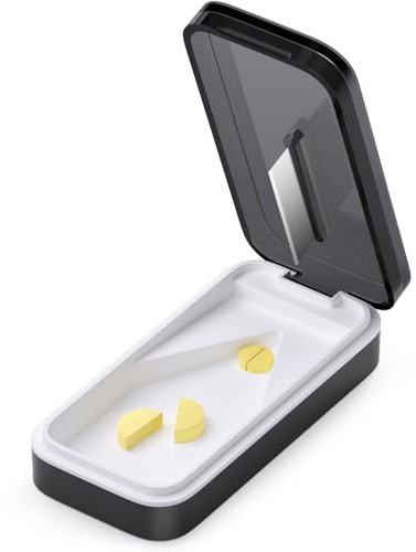 BUG HULL Tablettenteiler mit V-förmigem Abnehmbarer Silikonmatte, Tablettenteiler für Alle Tabletten, Tablettenschneider mit Scharfer Klinge, Pillenschneider Kleine Tabletten_Dunkelgrau