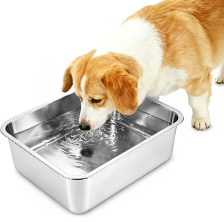 CREVICE Large Dog Bowl - 5L Stainless Steel Food Water Bowl for Indoor/Outdoor Use - High Capacity for Medium, Big & Extra Large Dogs - Perfect for Multiple Pets - Dimensions: 32 * 22 * 7cm