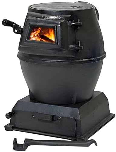 COAKUE Multifunktionaler Holzofen aus Gusseisen, rauchfreier Kocher aus dickwandigem Gusseisen mit Sichtfenster, zum Heizen, Kochen, Campen und Wandern Large