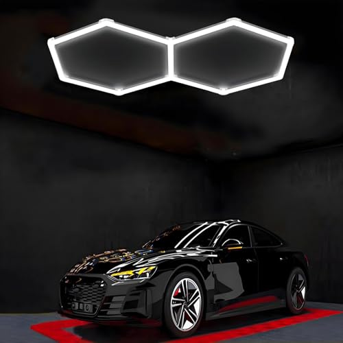 Hexagon LED Garage Licht 77W 6500K Superhell Wabenförmige Deckenleuchte Stoßfest und praktisch Geringer Energieverbrauch für Garage Keller Autopflege 2 HEX
