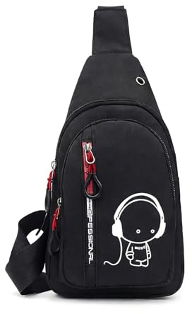 FuYelng Riñonera Negra para Niños, 29 x 18 x 5 cm Bandolera Cruzada Deportiva Unisexo Bolsos Hombre Pequeñas Ajustable, para Uso Diario Aventura al Aire Libre