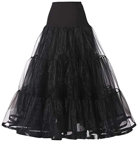 Generisch Sottogonna in tulle, nera da donna, tutù nero lungo, gonna nera, gonna nera, 50 tul multistrato in tulle, gonna maturo, sottogonna