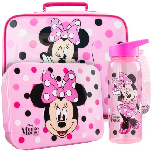 Get Trend Disney Minnie Mouse Bolsa Térmica Infantil Set 3 Piezas, Lunch Bag 5 L, Botella 640 ml y Bento Box 2 L con Compartimentos, Sin BPA, Set Merienda Escuela y Colegio, Regalo Niña (Rosa Minnie)