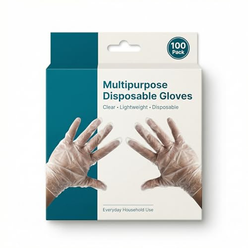 luleakallax AKSEL - Multi Purpose Disposable Gloves - 100 Pack - Clear Plastic HDPE Gloves - One Size Fits All - Food Prep, Cleaning & Household Use - Ambidextrous Lightweight Gloves