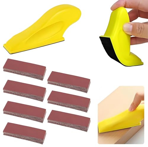 71 Pieces Sandpapers and Micro Sander Kit, 80 to 240 Grit Wet and Dry Sand Paper, Mini Hand Sanding Block with Hook and Loop for Wood Work Finishing DIY Polishing Sanding
