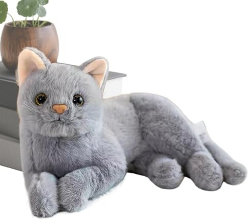Générique Peluche Chat | Coussin Peluche Chat Realiste Et Mignon 30 Cm - Doudou Gris Blanc Très Doux Et Moelleux | pour la Maison Le Bureau Dortoir Voiture Canapé Salon Chambre Ados Garçons Filles