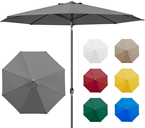 paramondo interpara Sonnenschirm aus 230 g/㎡ Polyesterfaser, Rund Ø 3,5 m, Gartenschirm Marktschirm Knickbar, für Terrasse und Balkon, mit Kurbel, Gestell Anthrazit, Grau, 8,5kg