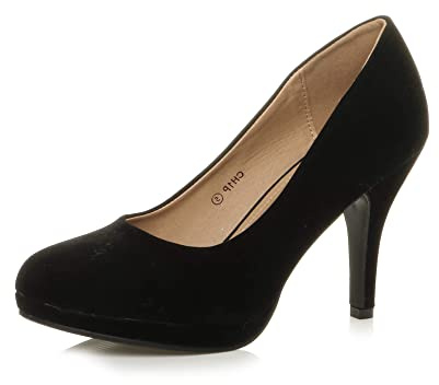 AJVANI Womens Ladies mid high Heel Platform Party Work Evening Party Prom Wedding Bridal Court Shoes Pumps Size.
