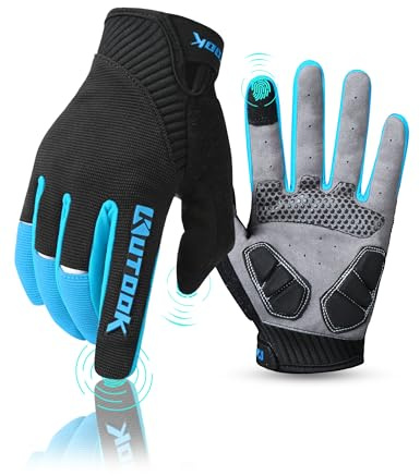 KUTOOK Guantes Ciclismo Largos Transpirables Hombres con Acolchadas De EVA Función Táctil Guantes MTB Gel Antideslizante