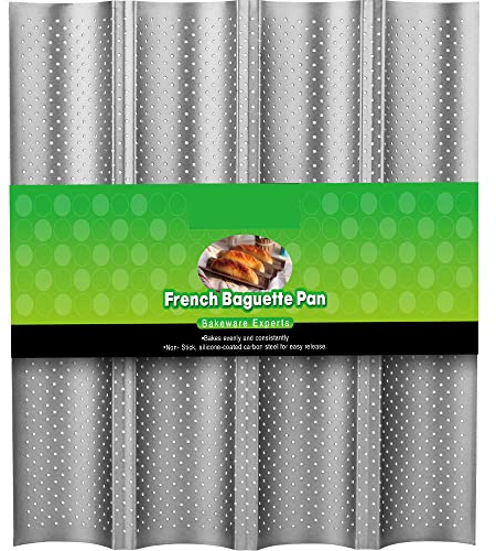 Amagabeli Stampo per Baguette, 38cm x 33cm Teglia Baguette, Stampo per Pane Francese Argento Con Rivestimento Antiaderente