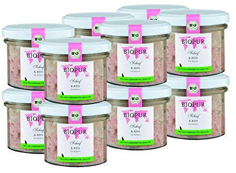BIOPUR Tiernahrung Bio Katzenfutter Schaf & Reis für Katzen 12x100g