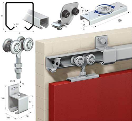 Runners Series 50, Industrial Sliding Door Track Kit System, 4m Double Door, 440kg Capacity | for External Doors, Garages, Sheds, Barns | Heavy-Duty, Galvanised Steel, Long Lasting