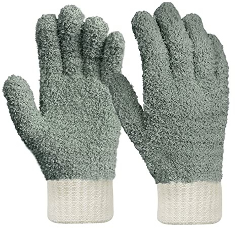 MIG4U Mikrofaser-Handschuhe – Staubhandschuhe für die Hausreinigung – waschbarer Jalousienreiniger, Staubwedel (Grau, Größe S/M)