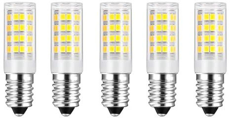 HUAMu E14 LED Lampe Kaltweiß 6000K, 5W/00LM Glühbirne Ersatz 50W Halogenlampen, 360° Abstrahlwinkel für Kronleuchter, Wandlampe, Kühlschrank und Dunstabzugshaube, 5er Pack