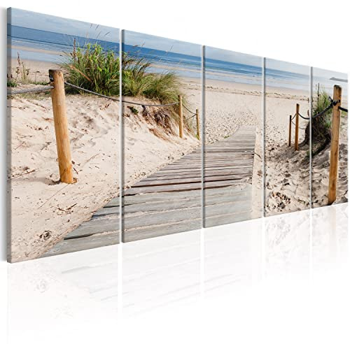 B&D XXL - Leinwandbild Landschaft Meer, 200x80 cm, 5-teilig, Schlafzimmer | Hochwertige Leinwand, sofort aufhängbar, ideal fürs Wohn- oder Schlafzimmer, wasserfest und lichtecht, langlebig, stilvoll