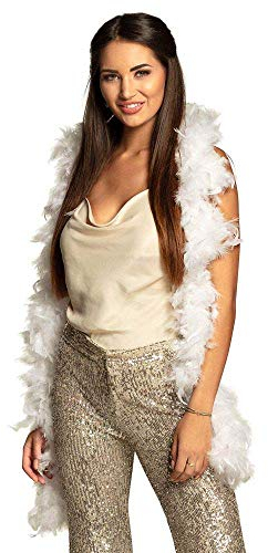 Boland 52764 - Federboa Weiß, 1 Stück, Länge 180 cm, 65 g, Federschal, Accessoire, Charleston, Disco, Flapper, 20er Jahre, Verkleidung, Kostüm, Karneval, Mottoparty, Outfit