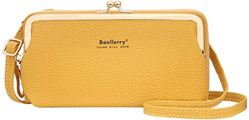 Yixuan Damen Geldbörsen Schultertasche Handy Umhängetasche Handytasche zum Umhängen Handygeldbörse PU Leder Tasche Geldbörse Damen Klein Umhängetasche mit Abnehmbar Schultergurt (Gelb2)